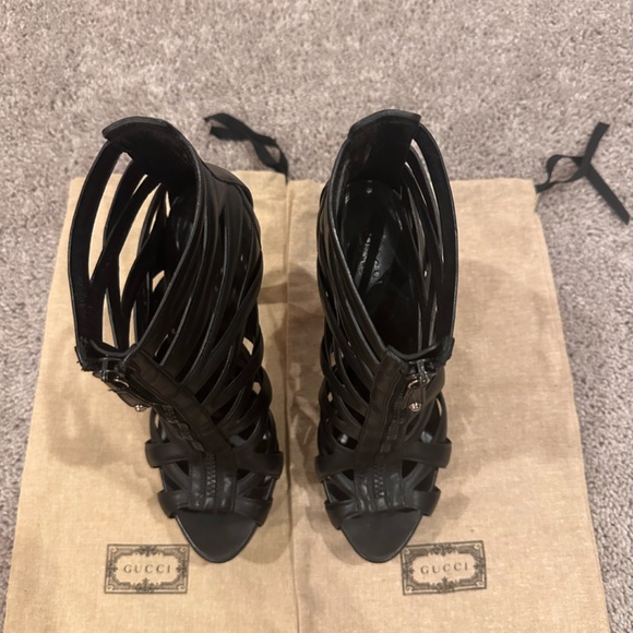 PRE-LOVED GUCCI Women's Calfskin LIFFORD Cage Platform Sandals 6" Heels - Picture 12 of 15